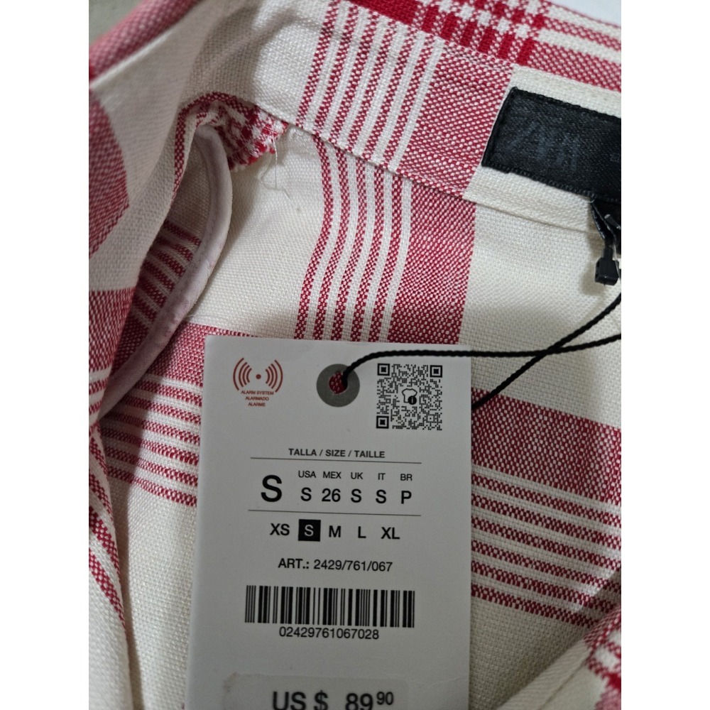 Zara ZW Collection Checked Button Up Shirt Shoulder Pads Red Sz S NWT - Picture 7 of 14